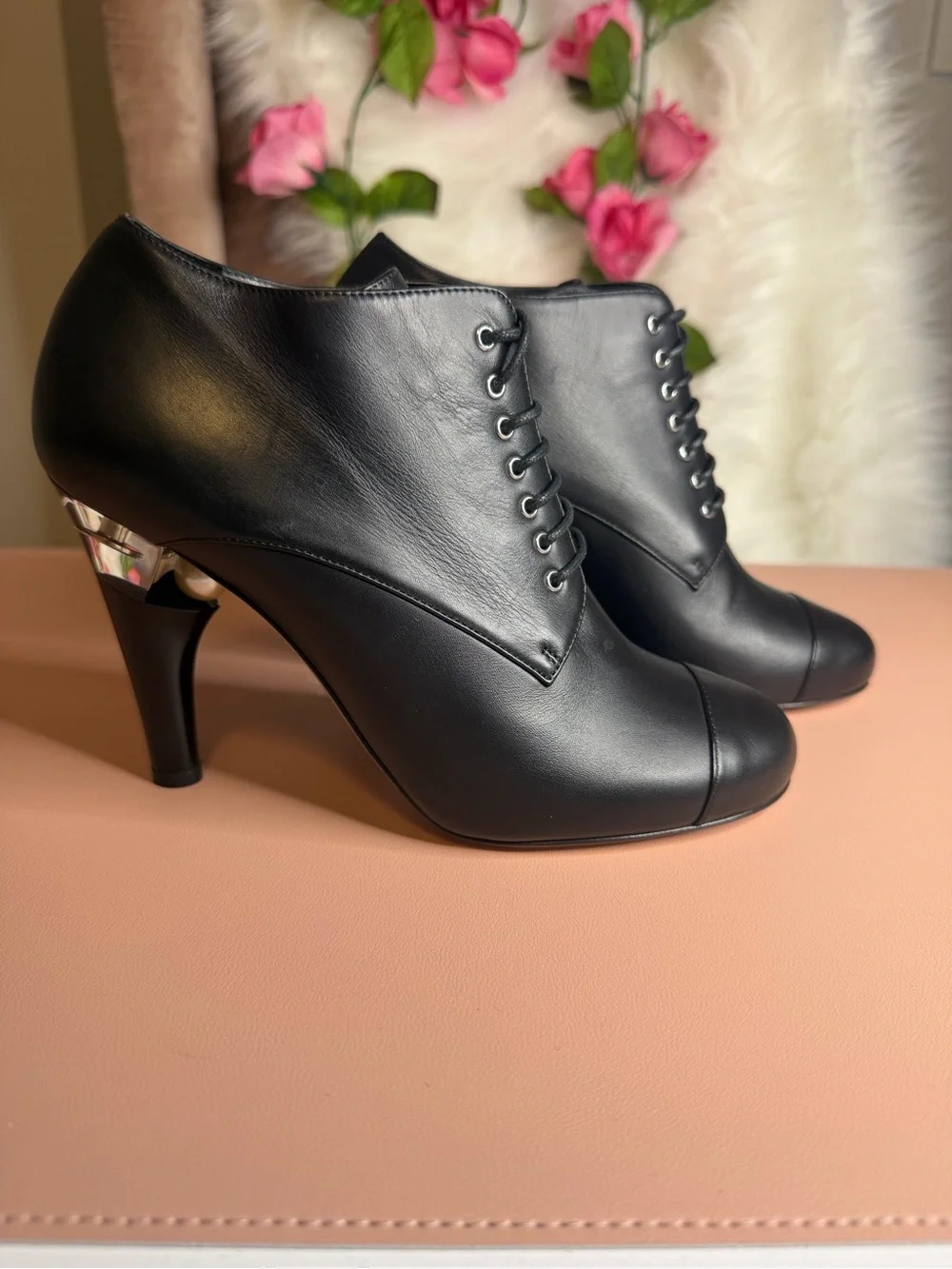 CHANEL black leather